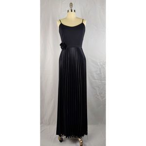 Vintage Lillie Rubin Black Maxi Evening Gown‎ Accordion Pleat Rosette Large